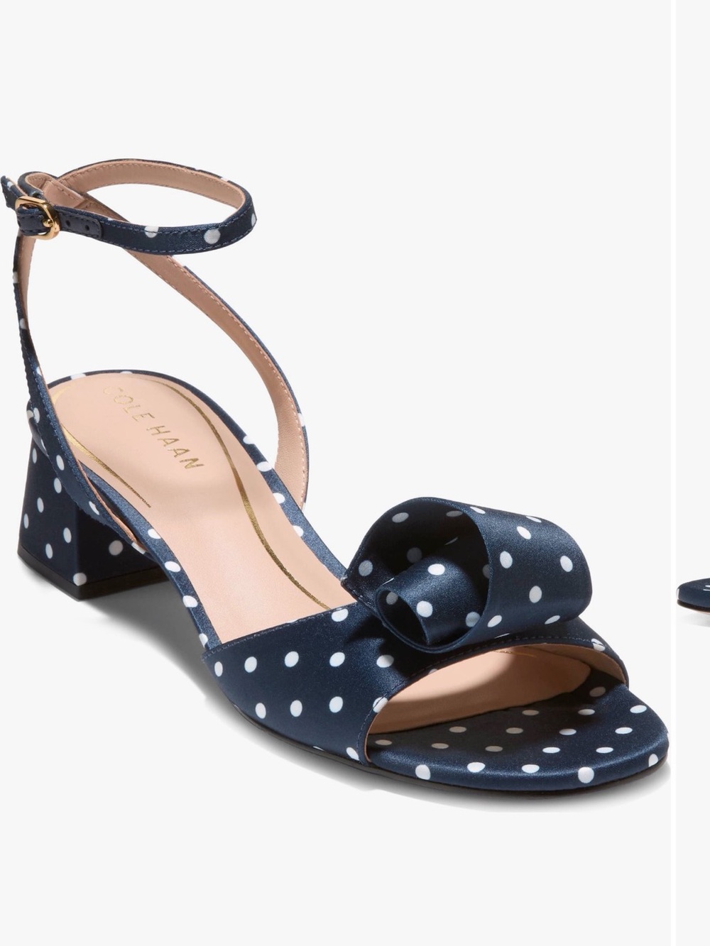 Cole Haan Navy Polka Dot Bow Ankle-Strap Block Heel